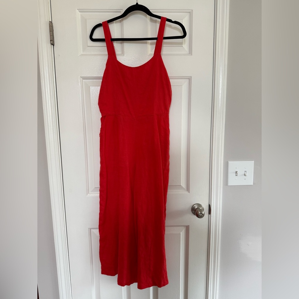 Cynthia Rowley Vibrant Red Midi Linen Jumpsuit